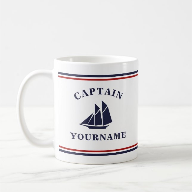 Nautical Captain Sailboat Your Name in Block Mug (Left)