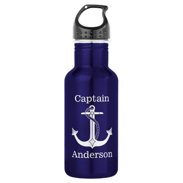 Nautical Captain White Anchor Add Name 532 Ml Water Bottle (Front)