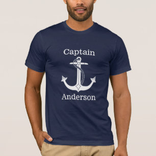 Nautical Captain White Anchor Personalised T-Shirt