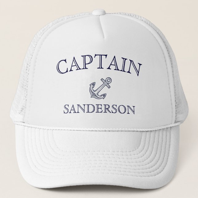Nautical Captains Anchor Boat Name Navy baseball Trucker Hat (Front)