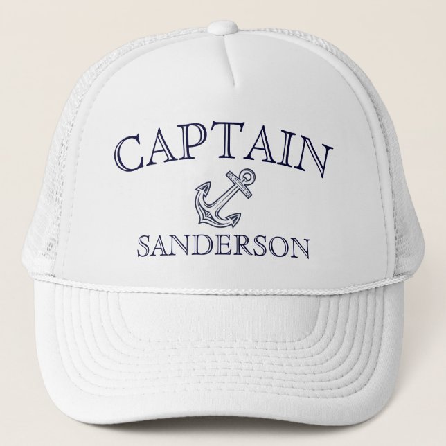 Nautical Captains Anchor Boat Name Navy baseball  Trucker Hat (Front)