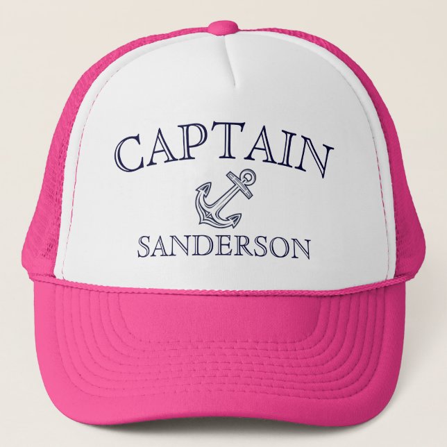 Nautical Captains Anchor Boat Name Pink baseball  Trucker Hat (Front)