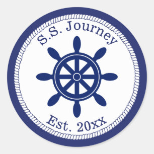 Nautical Captain's Wheel Add Boat Name Classic Round Sticker
