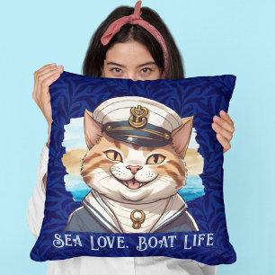 Nautical Cat Gifts for Boat Owners Sailors Boater Cushion