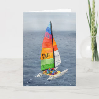 Nautical Catamaran Sailboat Art Greeting Card