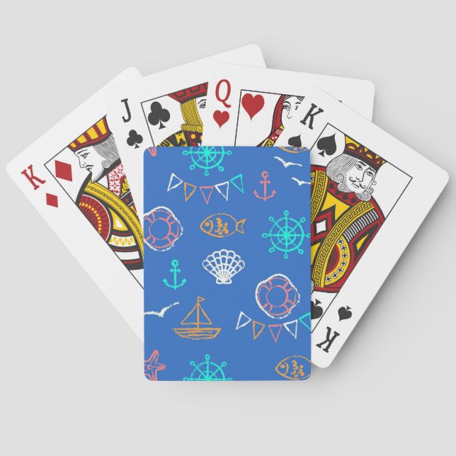 Nautical Chalk Drawing Pattern 1 Playing Cards (Back)