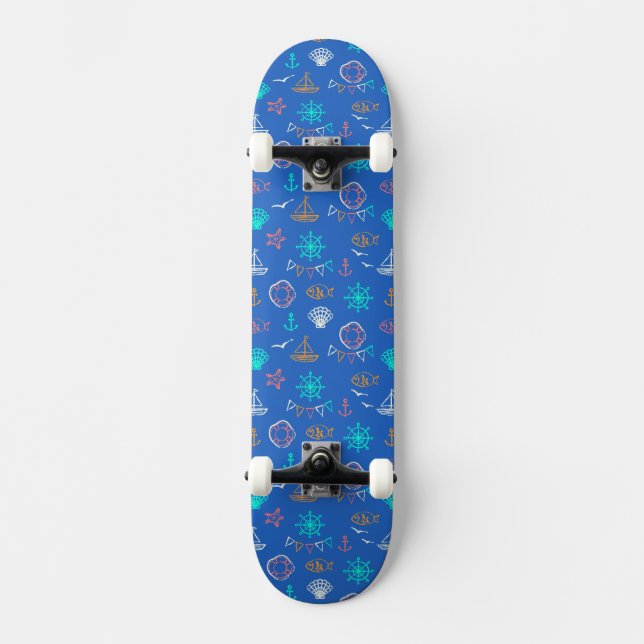 Nautical Chalk Drawing Pattern 1 Skateboard (Front)