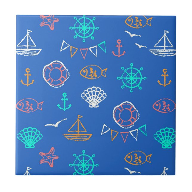 Nautical Chalk Drawing Pattern 1 Tile (Front)