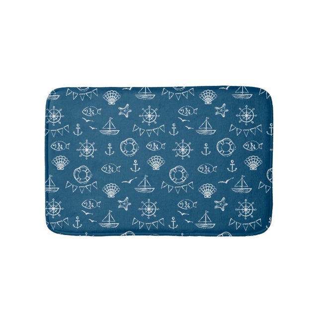 Nautical Chalk Drawing Pattern 2 Bath Mat (Front)
