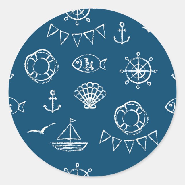 Nautical Chalk Drawing Pattern 2 Classic Round Sticker (Front)