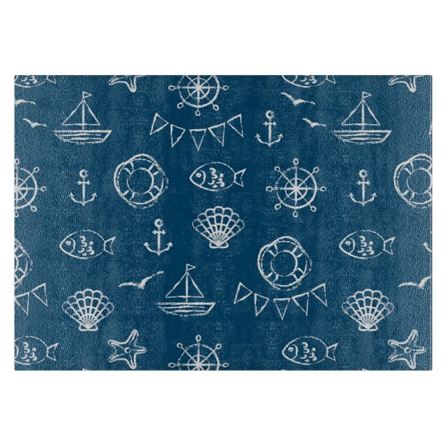 Nautical Chalk Drawing Pattern 2 Cutting Board (Front)