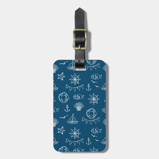 Nautical Chalk Drawing Pattern 2 Luggage Tag (Front Vertical)