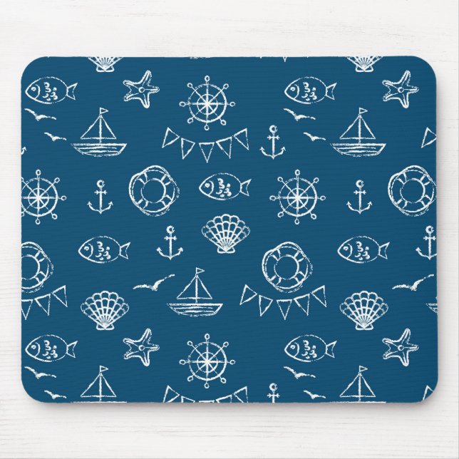 Nautical Chalk Drawing Pattern 2 Mouse Mat (Front)