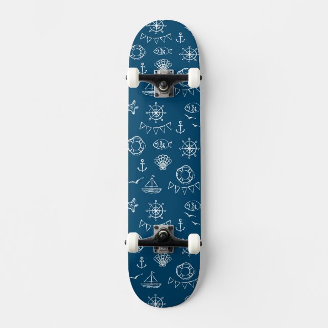 Nautical Chalk Drawing Pattern 2 Skateboard (Front)