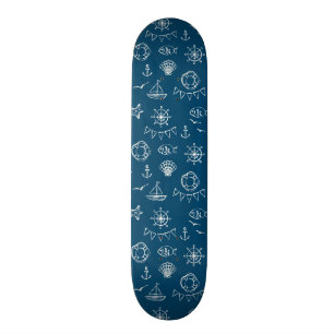 Nautical Chalk Drawing Pattern 2 Skateboard