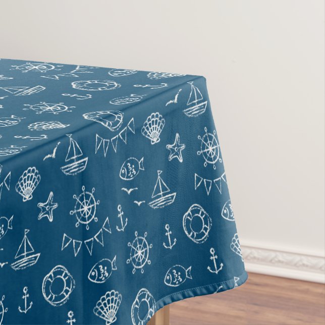 Nautical Chalk Drawing Pattern 2 Tablecloth (In Situ)