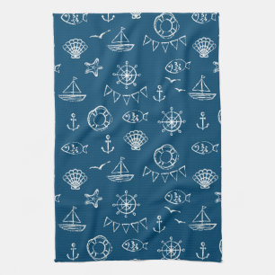 Nautical Chalk Drawing Pattern 2 Tea Towel