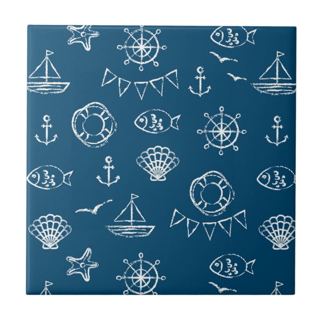 Nautical Chalk Drawing Pattern 2 Tile (Front)