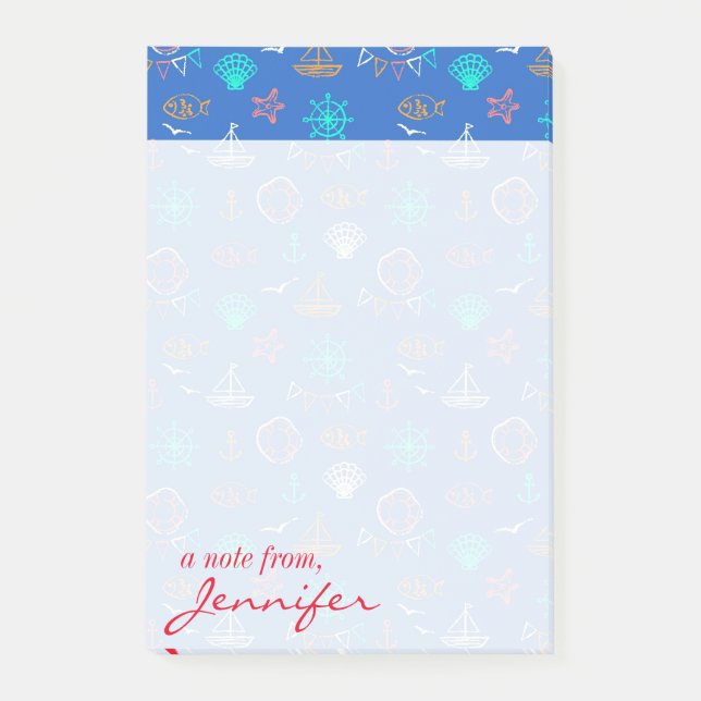 Nautical Chalk Drawing Pattern | Add Your Name Post-it Notes (Front)