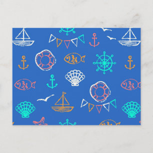 Nautical Chalk Drawing Pattern Postcard