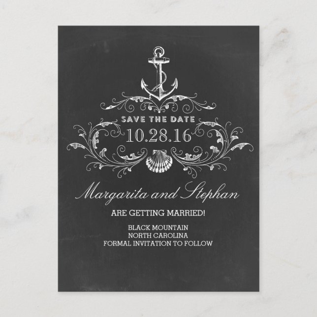 nautical chalkboard save the date postcards (Front)