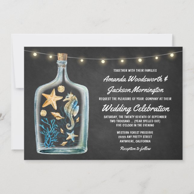 Nautical Chalkboard Starfish Wedding Invitations (Front)