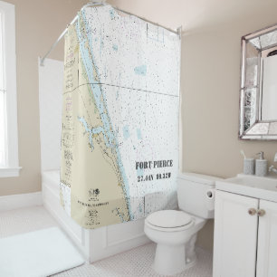Nautical Chart Fort Pierce FL Longitude Latitude Shower Curtain
