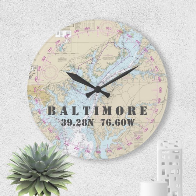 Nautical Chart Vintage Map Baltimore Chesapeake MD Large Clock (Creator Uploaded)