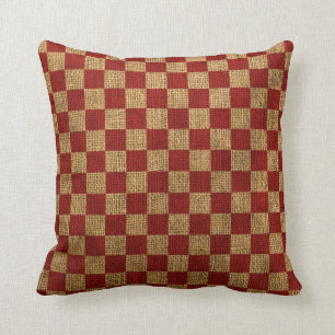 Nautical Check in Rustic Red Cushion