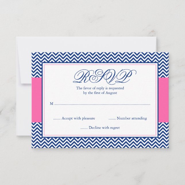 Nautical Chevron Anchor Blue Pink Bat Mitzvah RSVP (Front)