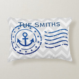 Nautical Chevron & Anchor Seal Decorative Cushion