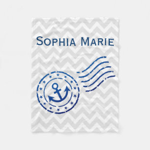 Nautical Chevron & Anchor Seal Fleece Blanket