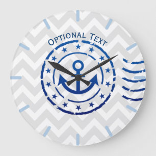 Nautical Chevron & Anchor Seal Large Clock