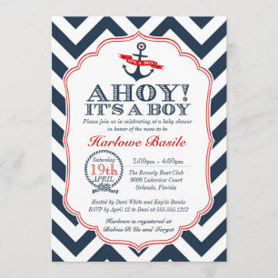 Nautical Chevron Baby Boy Shower Invitation Red
