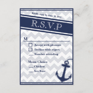 Nautical chevron navy blue RSVP menu 2 choices