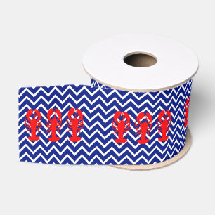 Nautical Chevron & Red Lobsters Grosgrain Ribbon