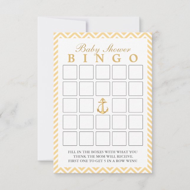 Nautical Chevron Stripes Baby Shower Bingo Cards (Front)