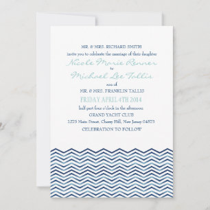 Nautical Chevron Waves Wedding Invitation