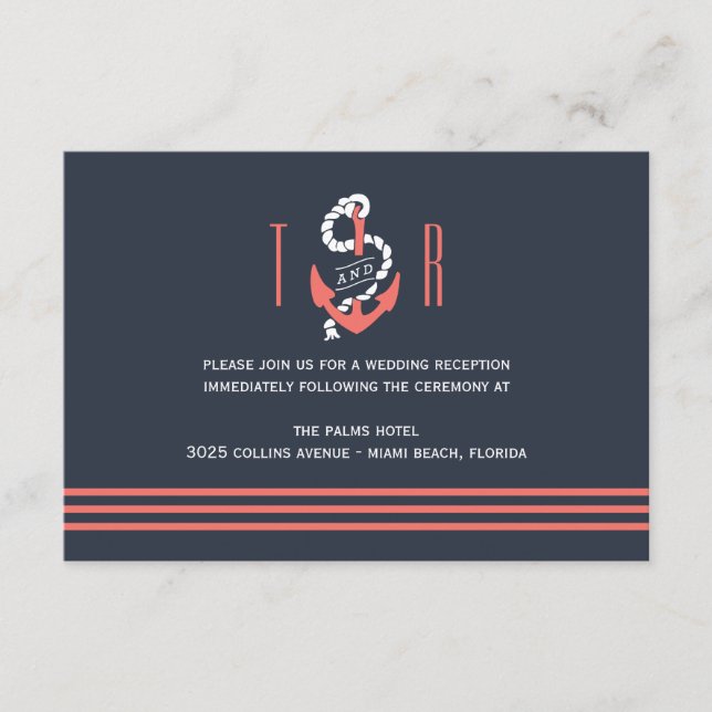 Nautical Chic Wedding Reception Card (Front)