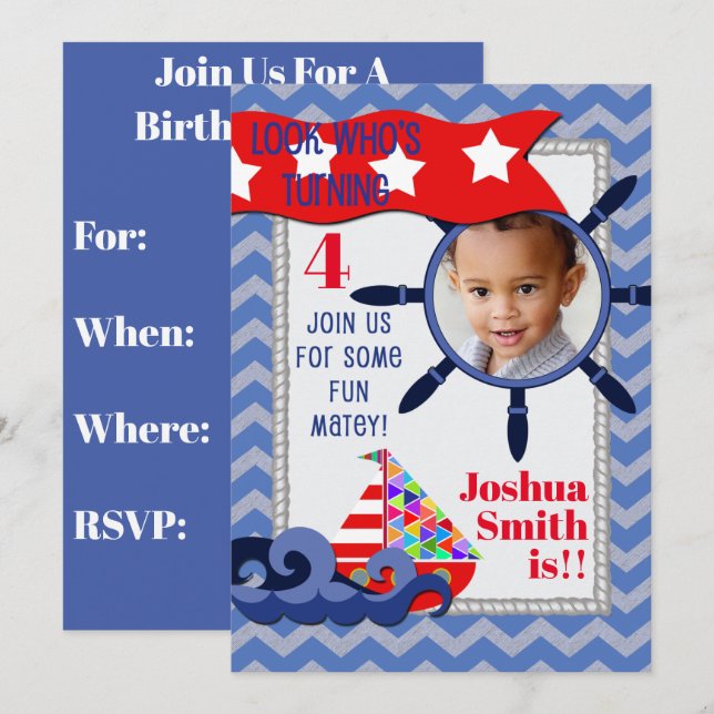 Nautical Children's Birthday  Invitation (Front/Back)