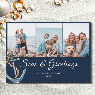 Nautical Christmas 3 Photo Flat Holiday Card