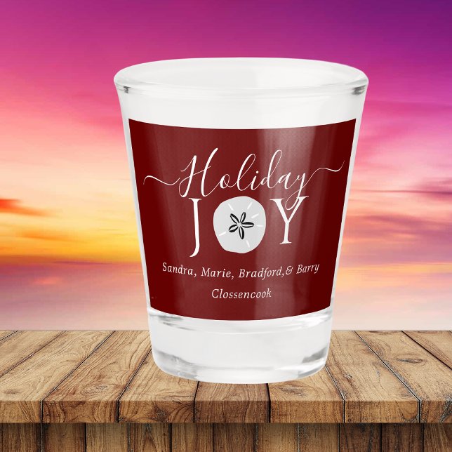 Nautical Christmas Burgundy Wine Red Sand dollar S Shot Glass (Creator Uploaded)