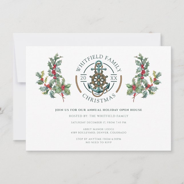 Nautical Christmas Holiday Open House Party Invitation (Front)