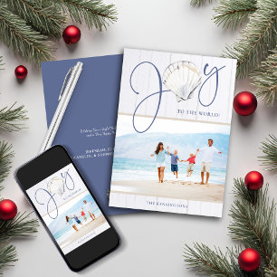 Nautical Christmas Joy Seashell Holiday Photo Card