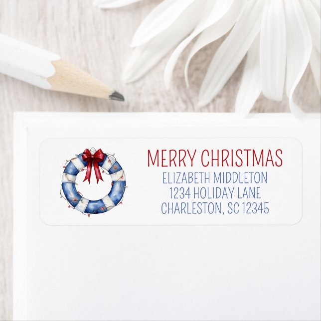 Nautical Christmas Life Preserver With Bow (Insitu)