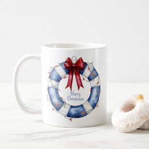 Nautical Christmas Life Preserver With Bow Coffee Mug
