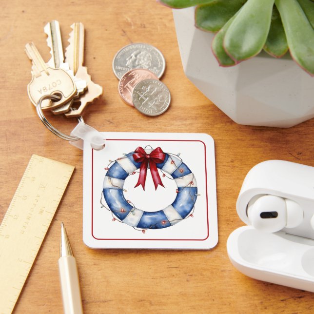 Nautical Christmas Life Preserver With Bow Key Ring (Desk)