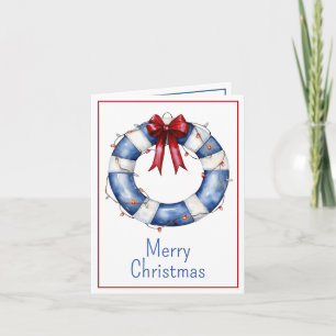 Nautical Christmas Life Preserver With Bow Note Card