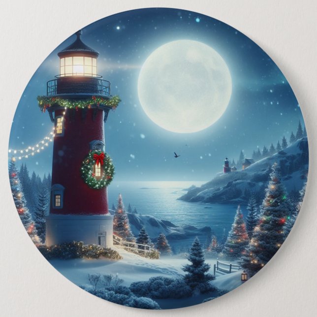 Nautical Christmas lighthouse 6 Cm Round Badge (Front)