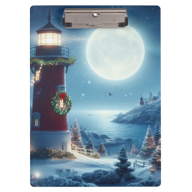 Nautical Christmas lighthouse Clipboard (Front)